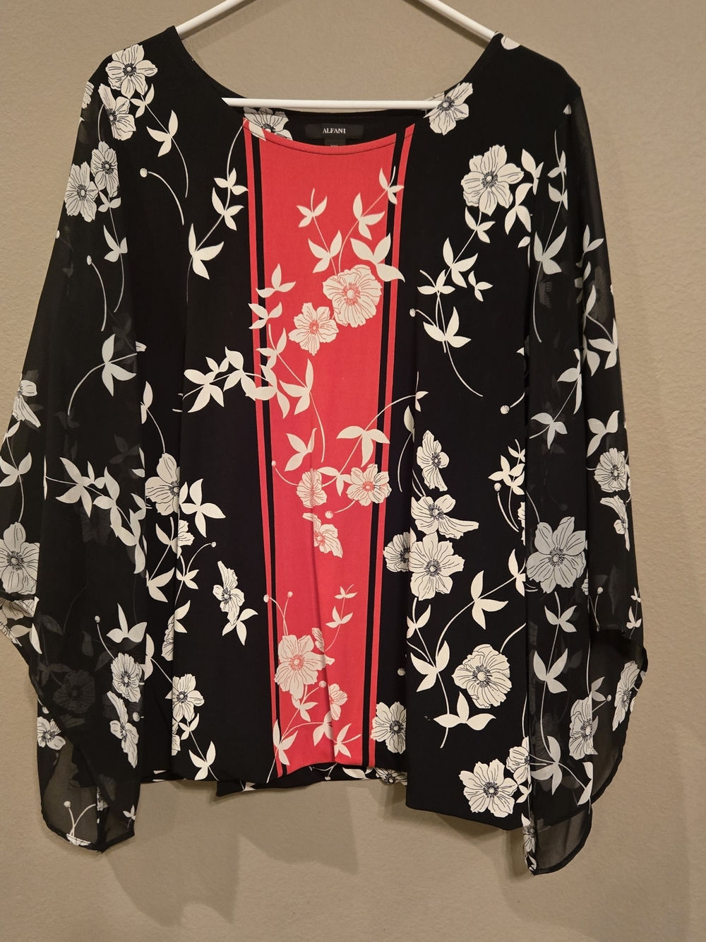Alfani Women's Black & Red Floral Contrast Panel Blouse Size XXL